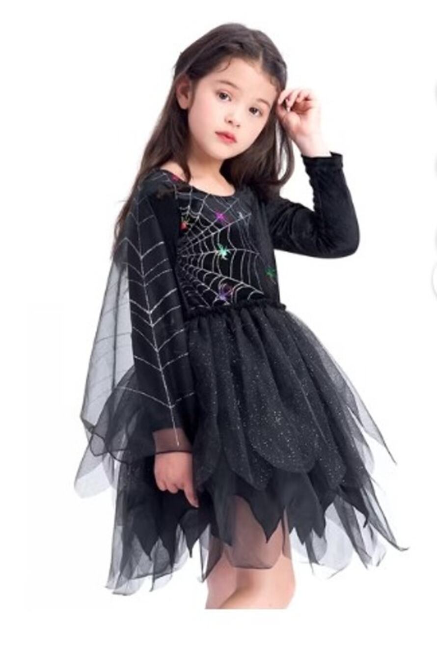 new Halloween Costume IKALI Black Witch Costume Spider Tutu Dress size 7-8 YRS